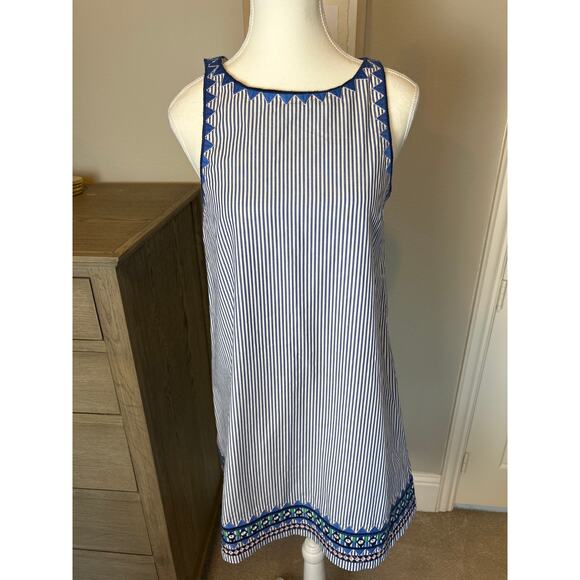 Vineyard Vines | Blue/White "Sarah Striped" Embroidered Trimmed Shift Dress | 2 - Picture 4 of 17